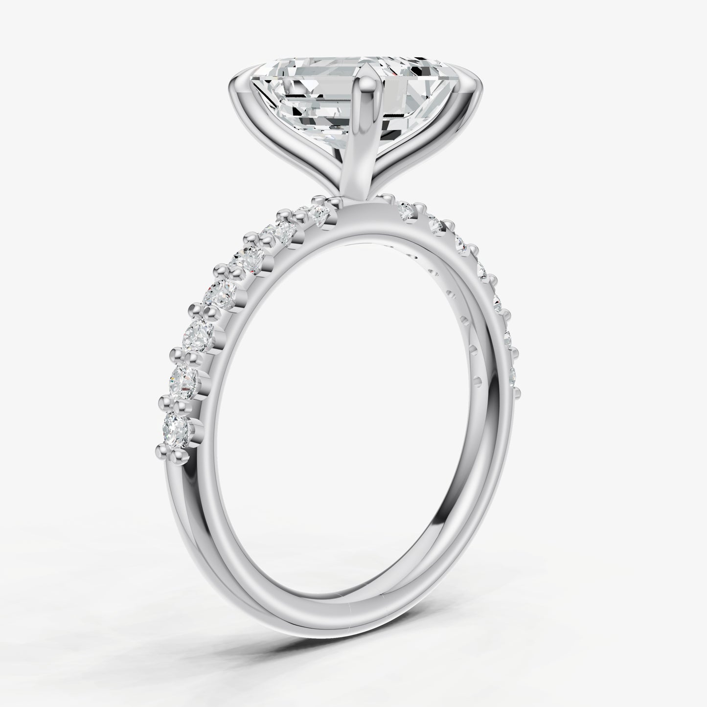 Emerald 6 Claw Diamond Band Engagement Ring