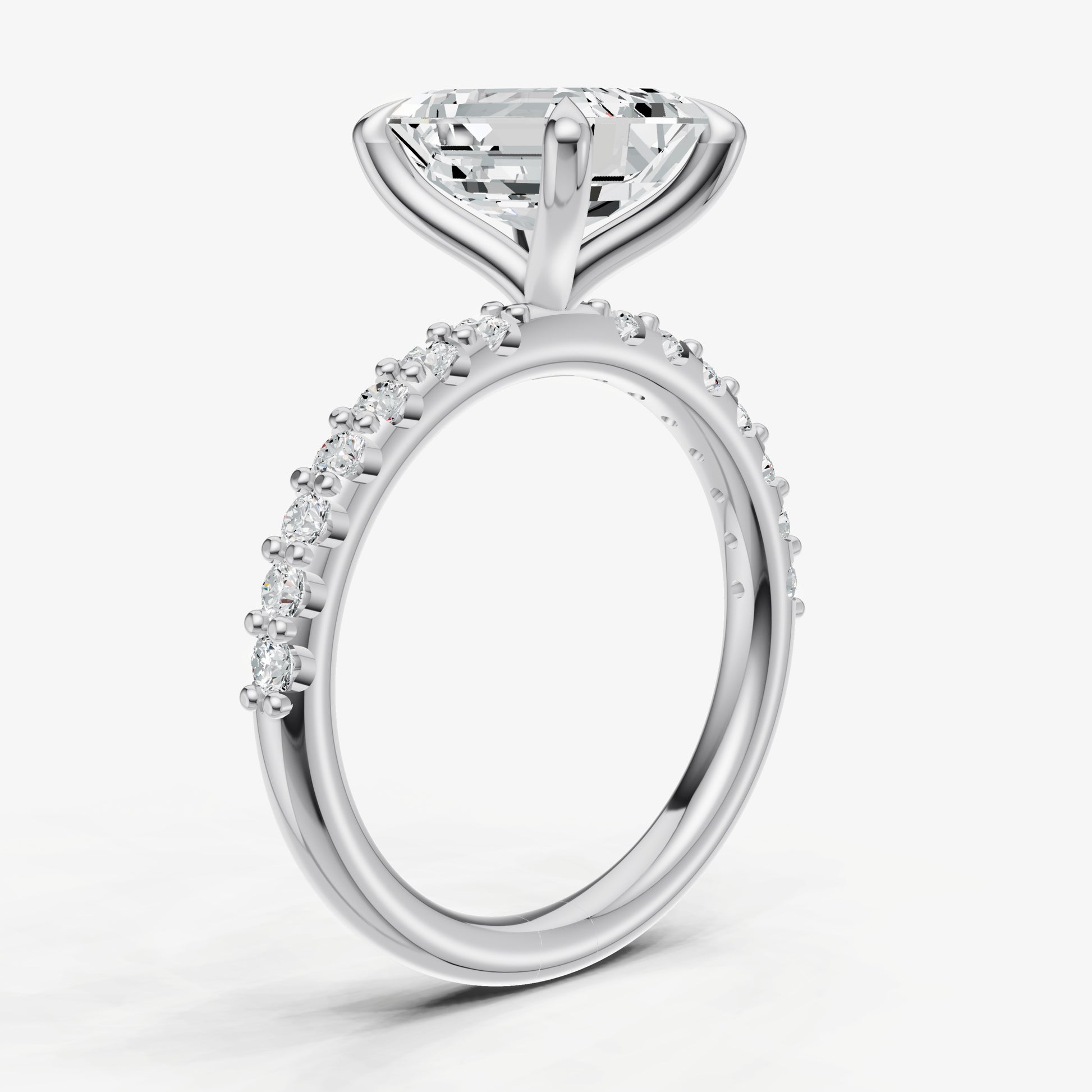 Emerald 6 Claw Diamond Band Engagement Ring