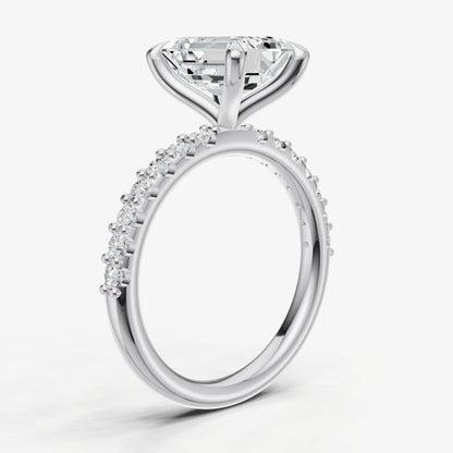 Emerald 6 Claw Diamond Band Engagement Ring