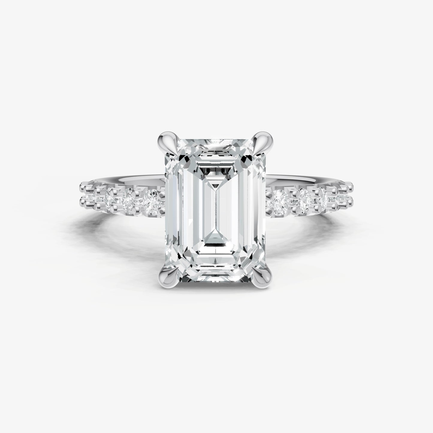 Emerald 6 Claw Diamond Band Engagement Ring