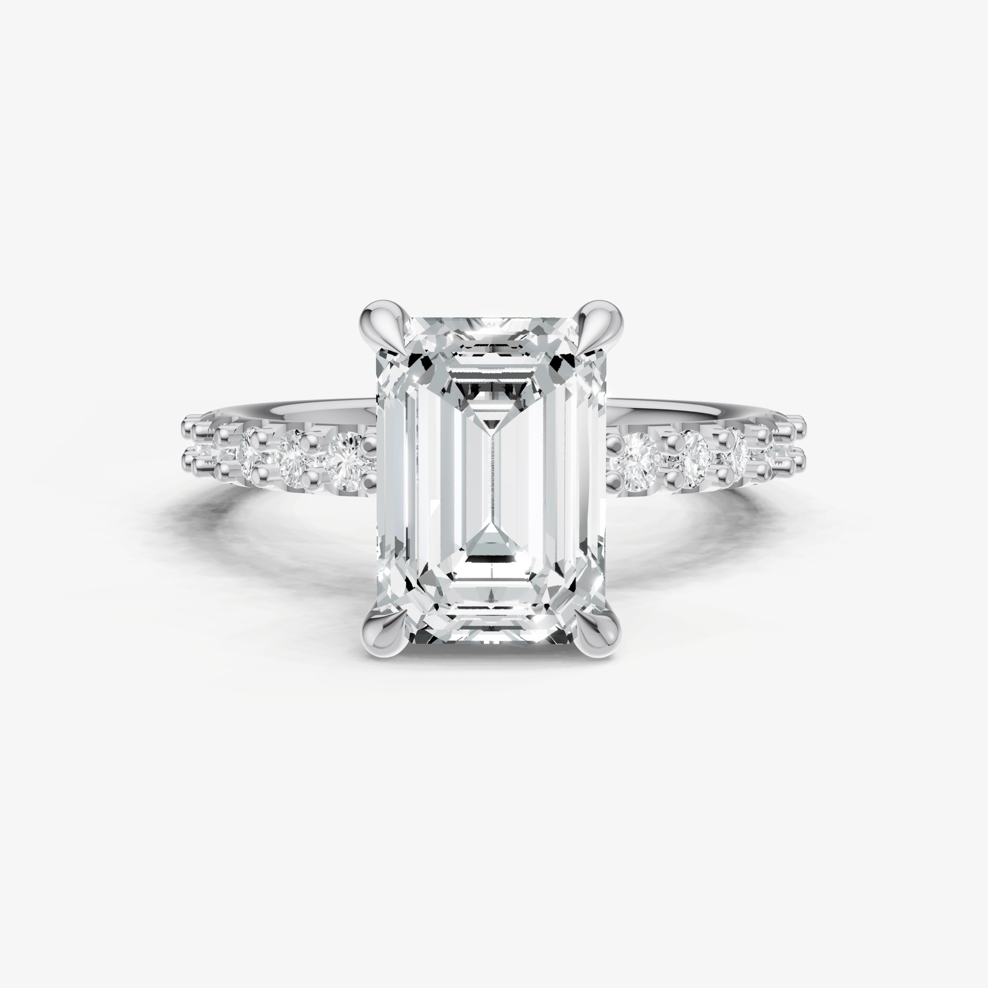 Emerald 6 Claw Diamond Band Engagement Ring