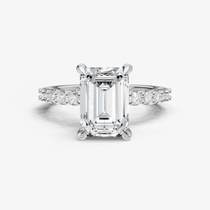 Emerald 6 Claw Diamond Band Engagement Ring