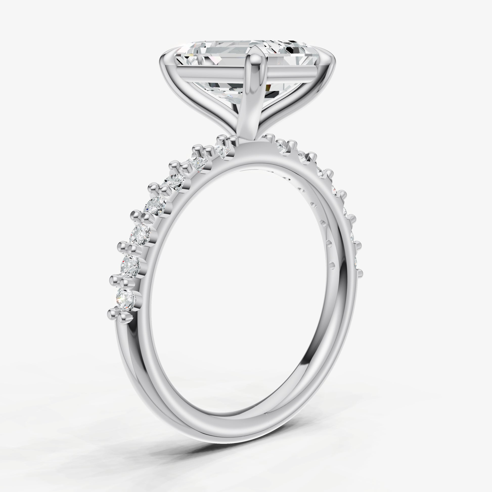 Emerald 6 Claw Diamond Band Engagement Ring