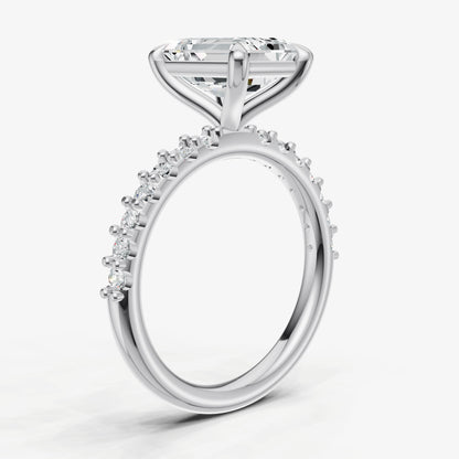 Emerald 6 Claw Diamond Band Engagement Ring