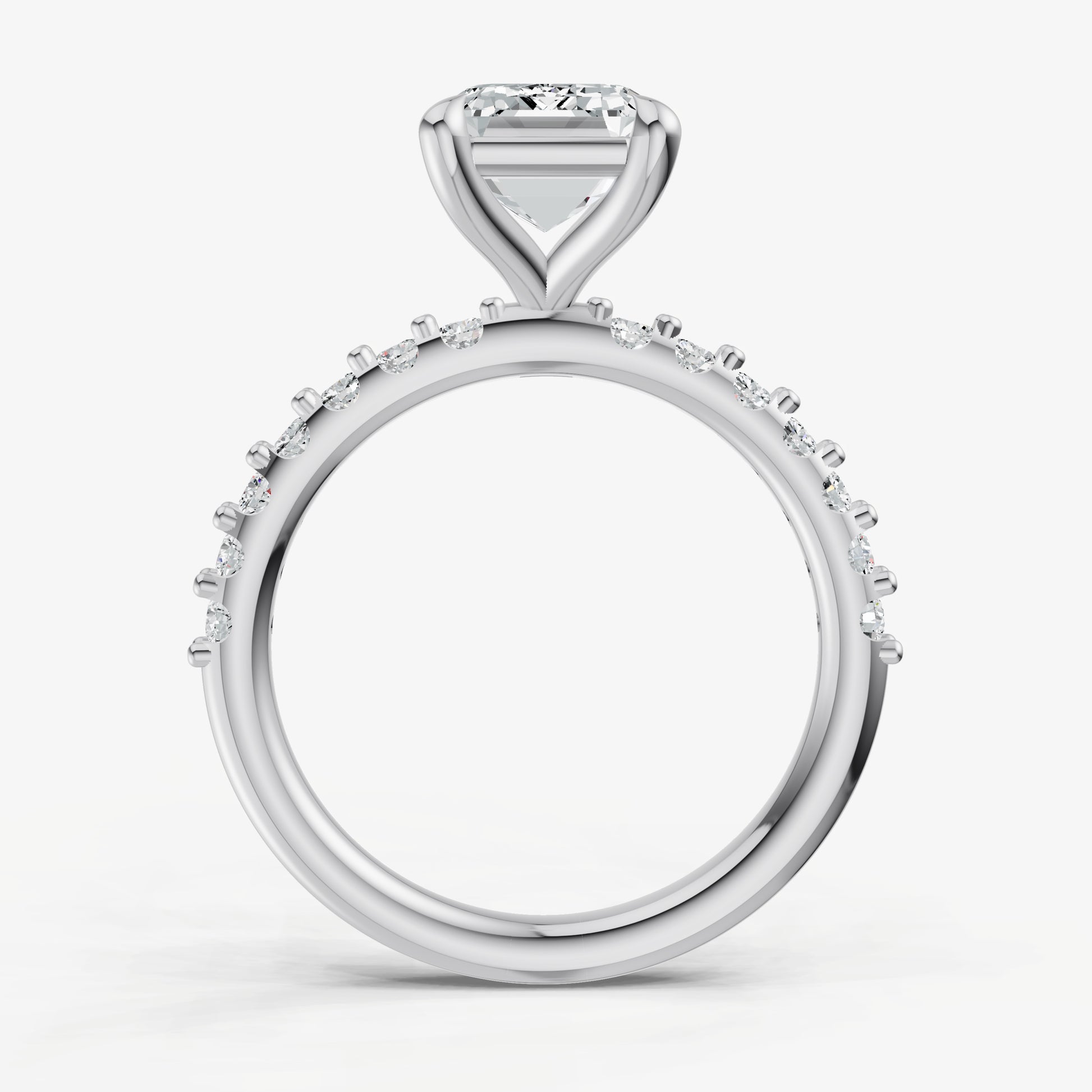 Emerald 6 Claw Diamond Band Engagement Ring