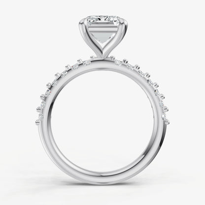 Emerald 6 Claw Diamond Band Engagement Ring