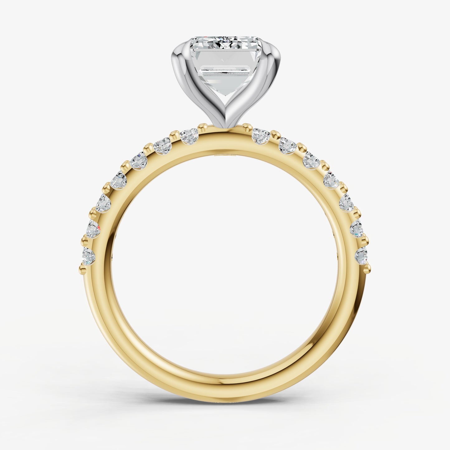 Emerald 6 Claw Diamond Band Engagement Ring