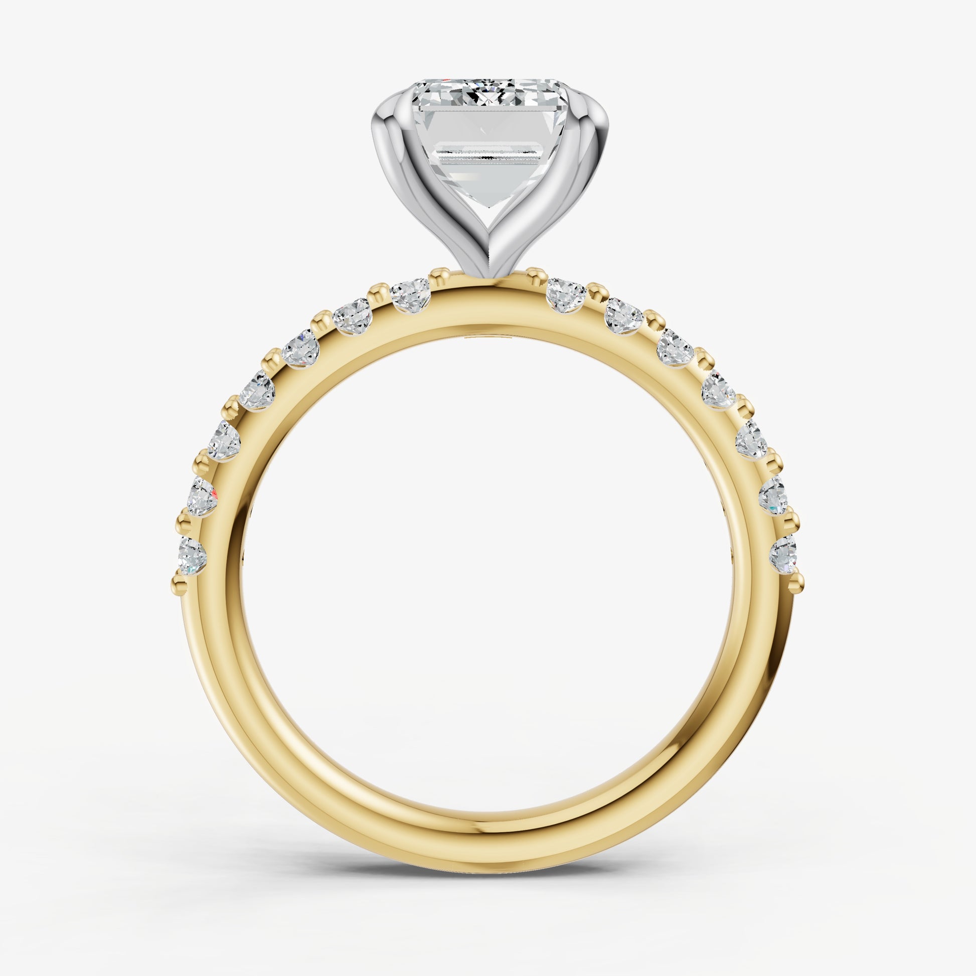 Emerald 6 Claw Diamond Band Engagement Ring