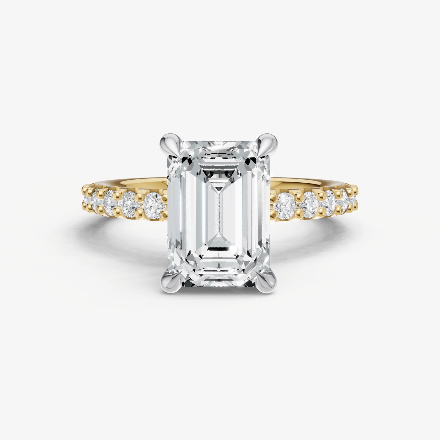 Emerald 6 Claw Diamond Band Engagement Ring