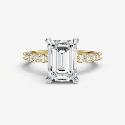 Emerald 6 Claw Diamond Band Engagement Ring