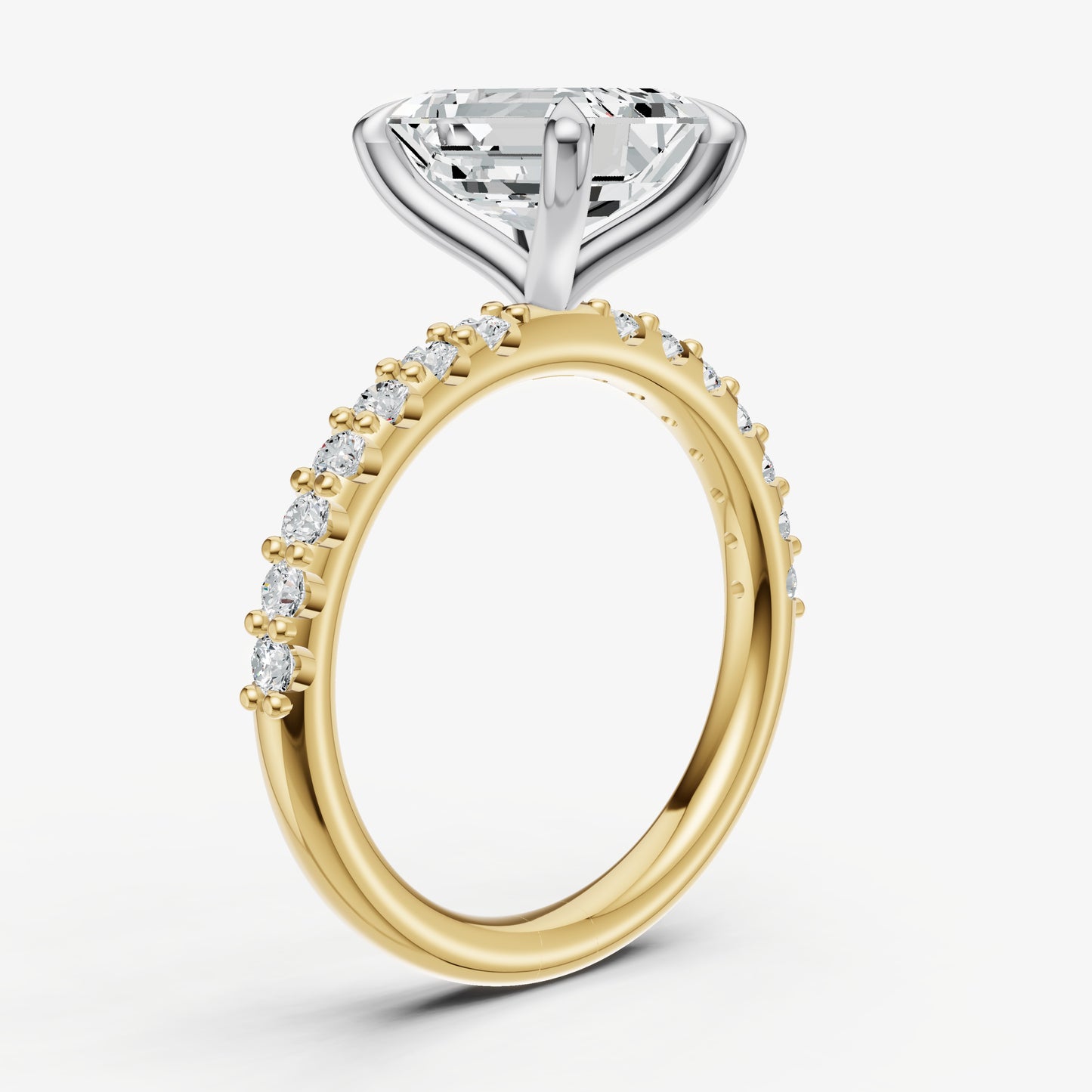 Emerald 6 Claw Diamond Band Engagement Ring