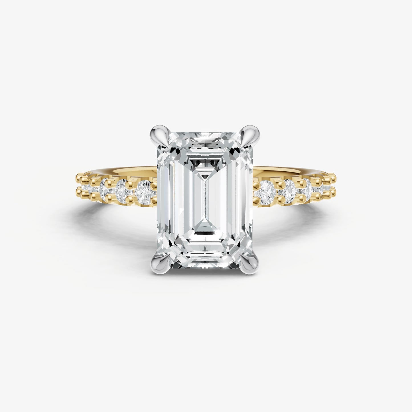 Emerald 6 Claw Diamond Band Engagement Ring