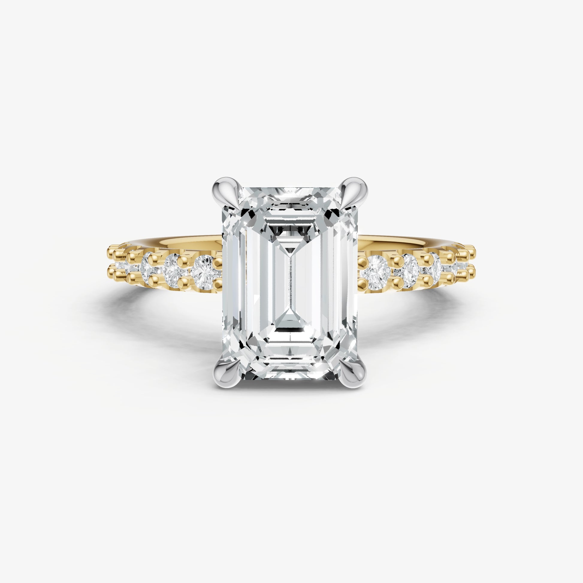 Emerald 6 Claw Diamond Band Engagement Ring