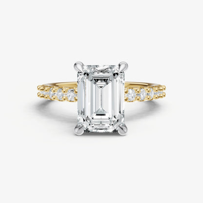 Emerald 6 Claw Diamond Band Engagement Ring