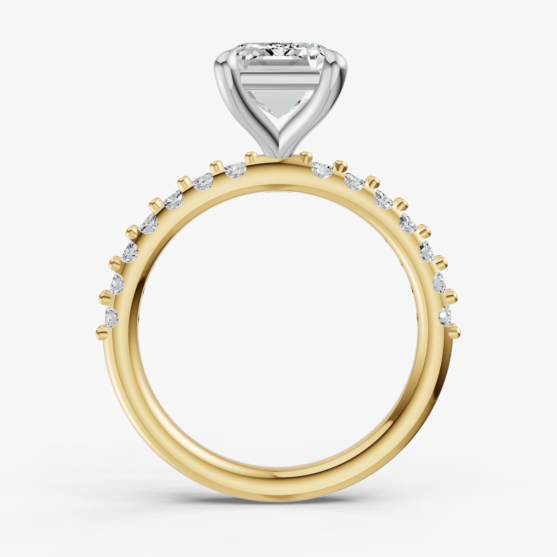 Emerald 6 Claw Diamond Band Engagement Ring
