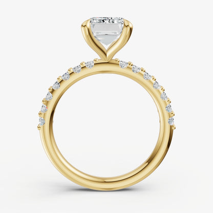 Emerald 6 Claw Diamond Band Engagement Ring