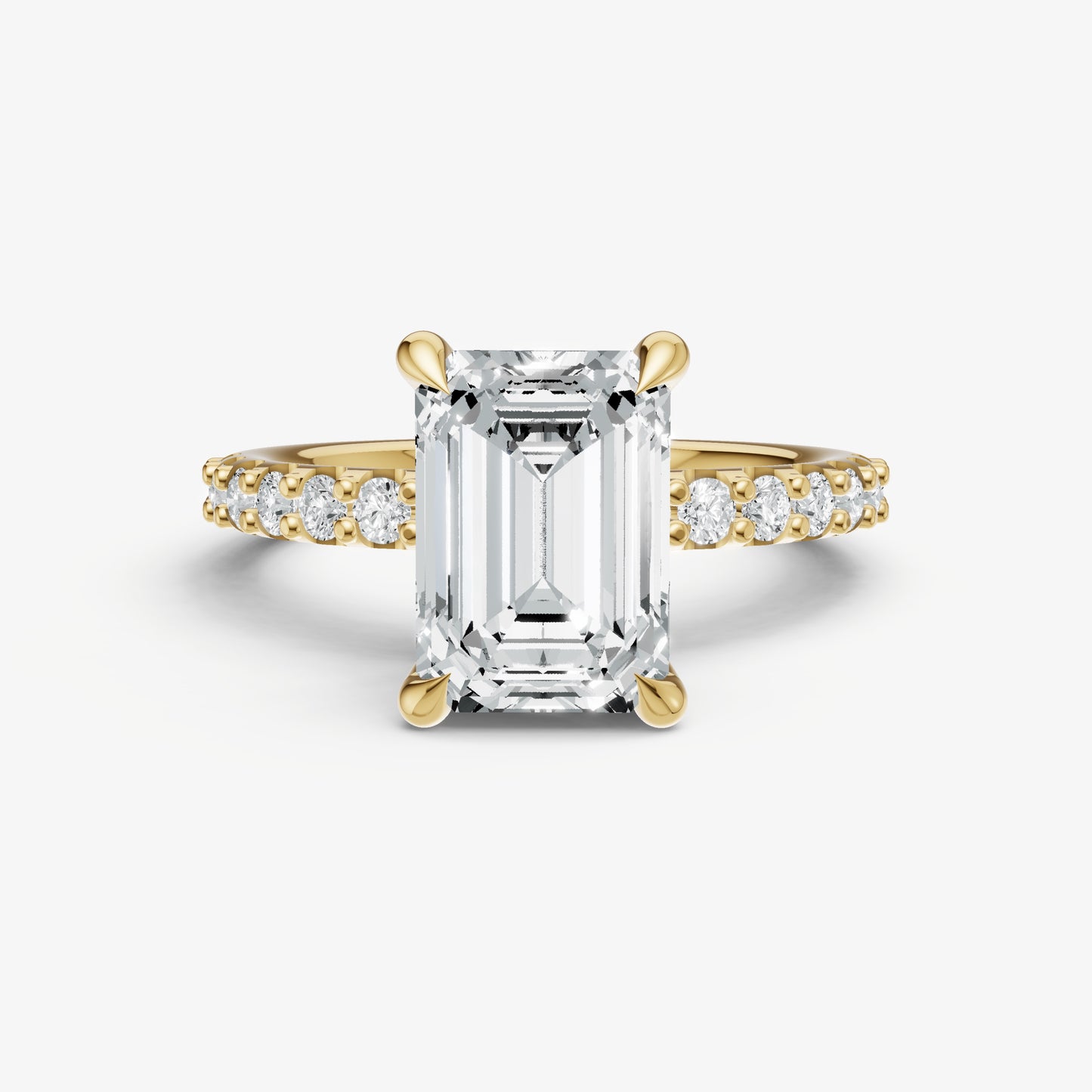 Emerald 6 Claw Diamond Band Engagement Ring