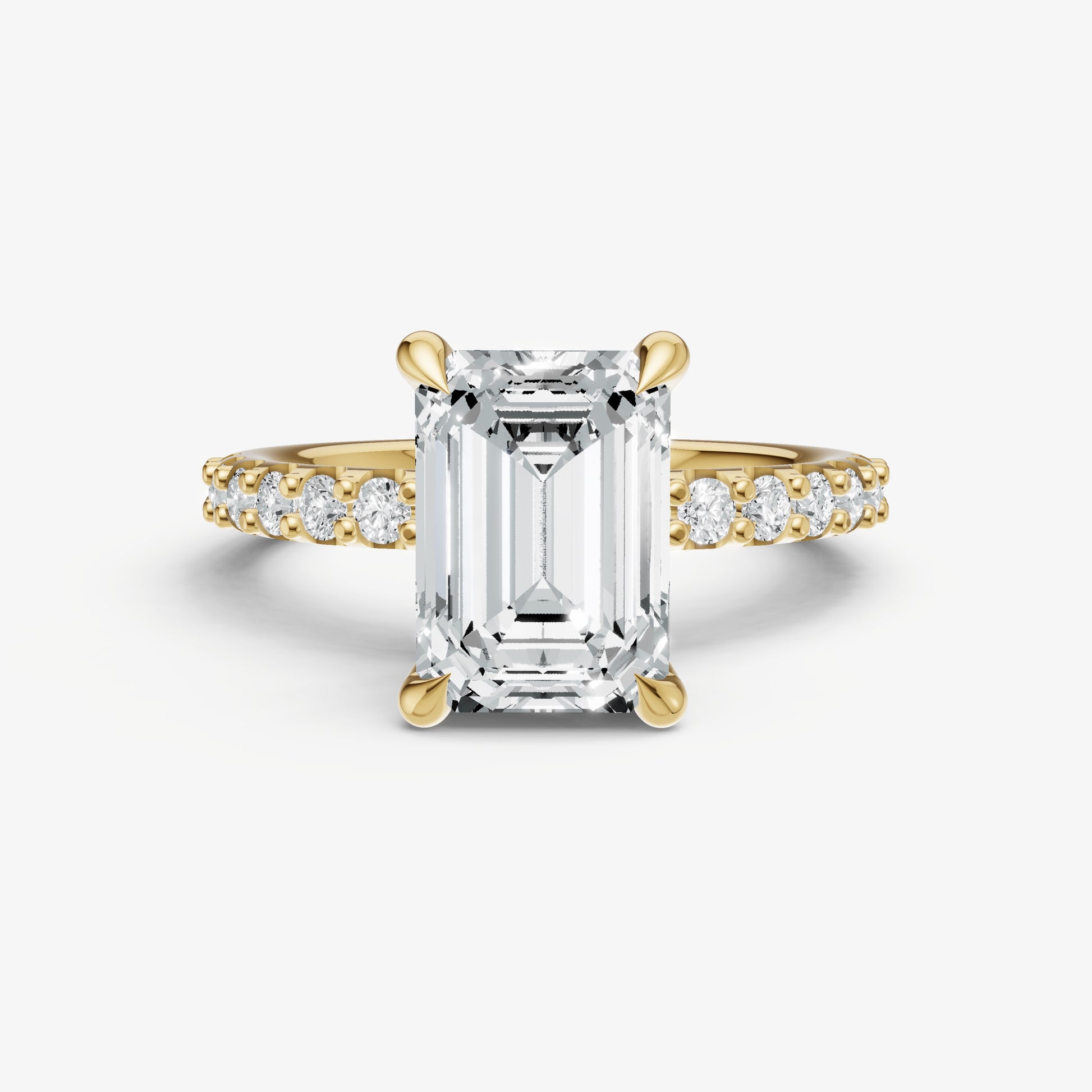 Emerald 6 Claw Diamond Band Engagement Ring