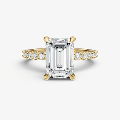 Emerald 6 Claw Diamond Band Engagement Ring