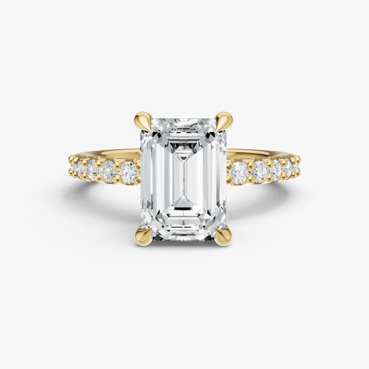 Emerald 6 Claw Diamond Band Engagement Ring