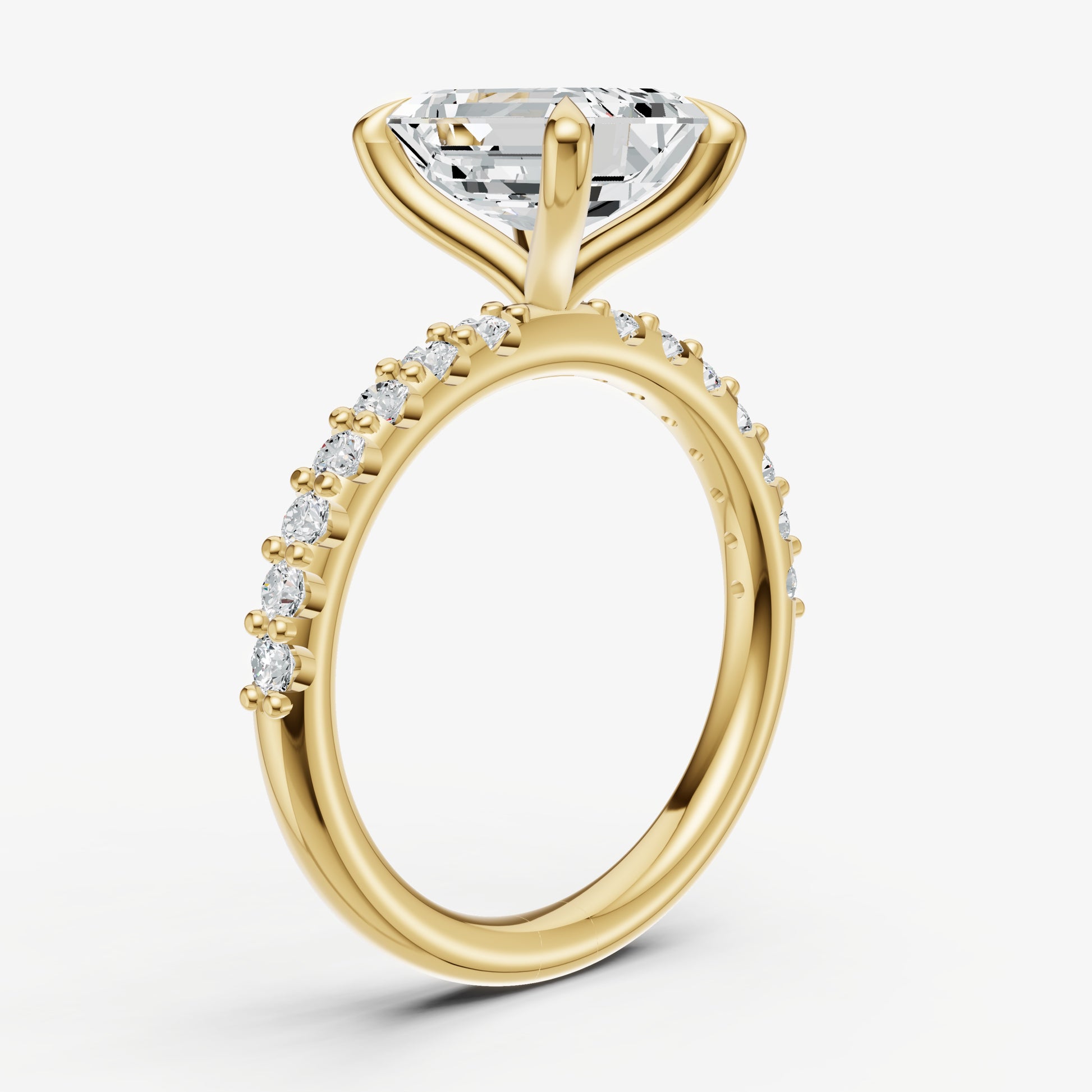 Emerald 6 Claw Diamond Band Engagement Ring