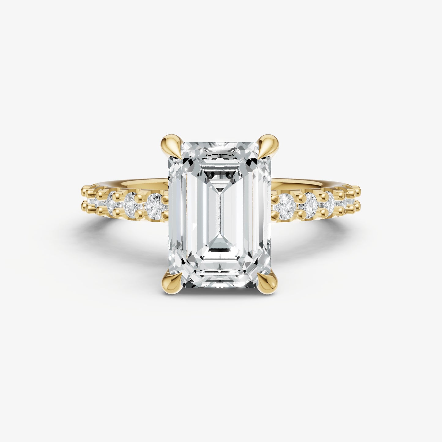 Emerald 6 Claw Diamond Band Engagement Ring