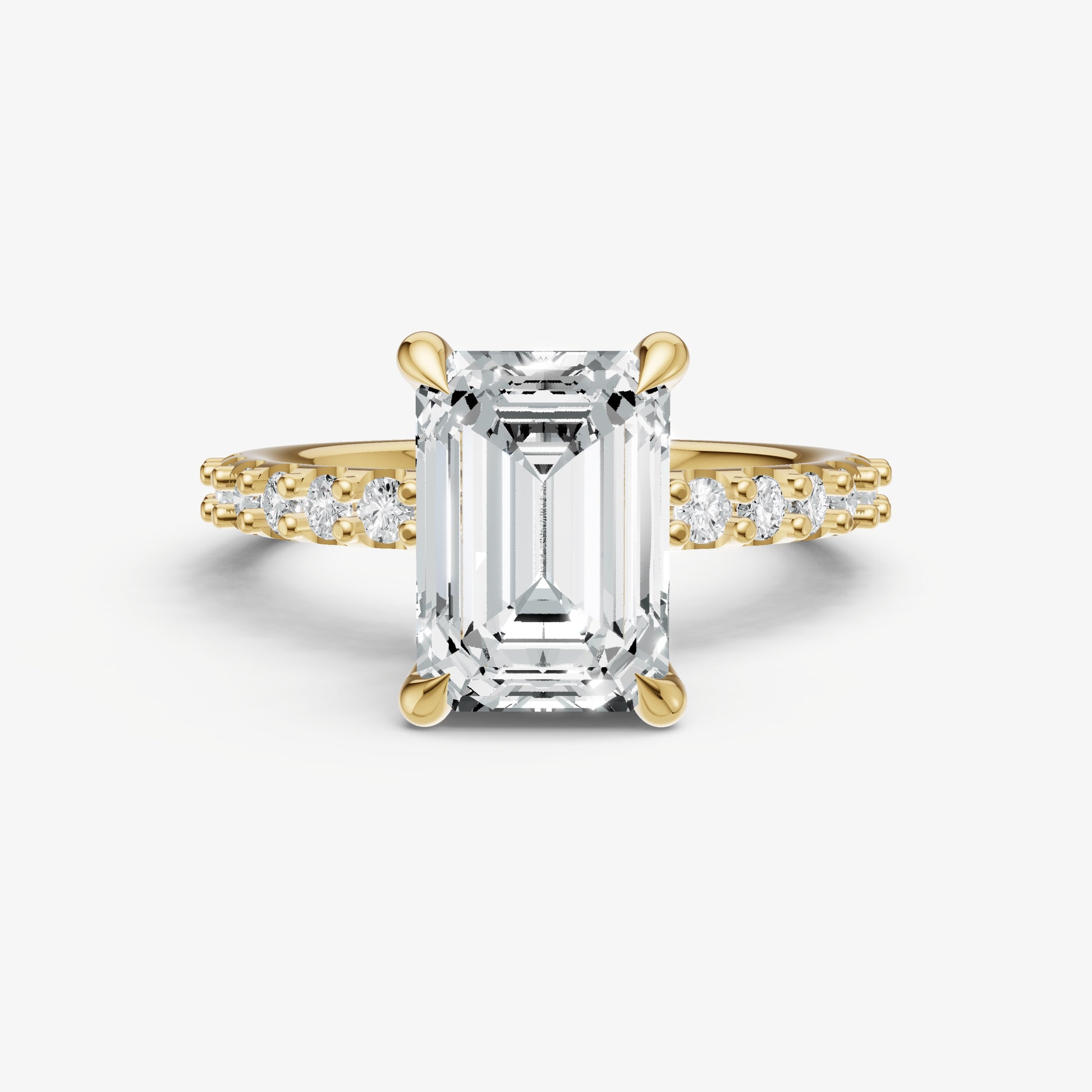 Emerald 6 Claw Diamond Band Engagement Ring