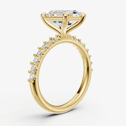 Emerald 6 Claw Diamond Band Engagement Ring