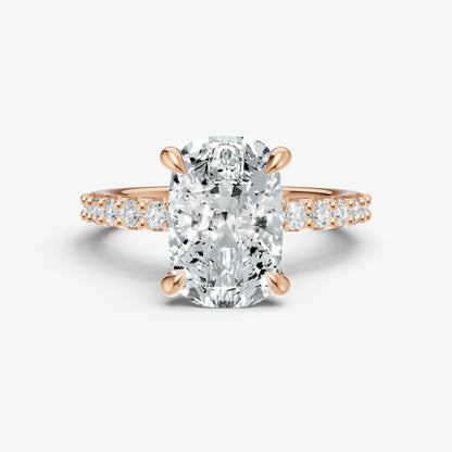 Elongated Cushion 6 Claw Diamond Band Engagement Ring