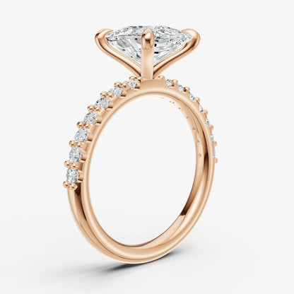 Elongated Cushion 6 Claw Diamond Band Engagement Ring