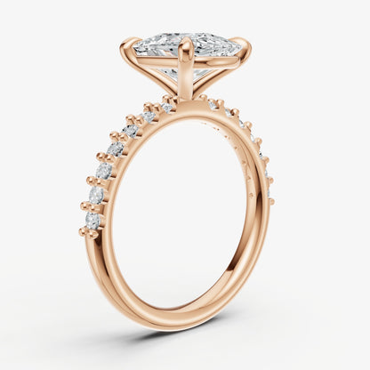 Elongated Cushion 6 Claw Diamond Band Engagement Ring