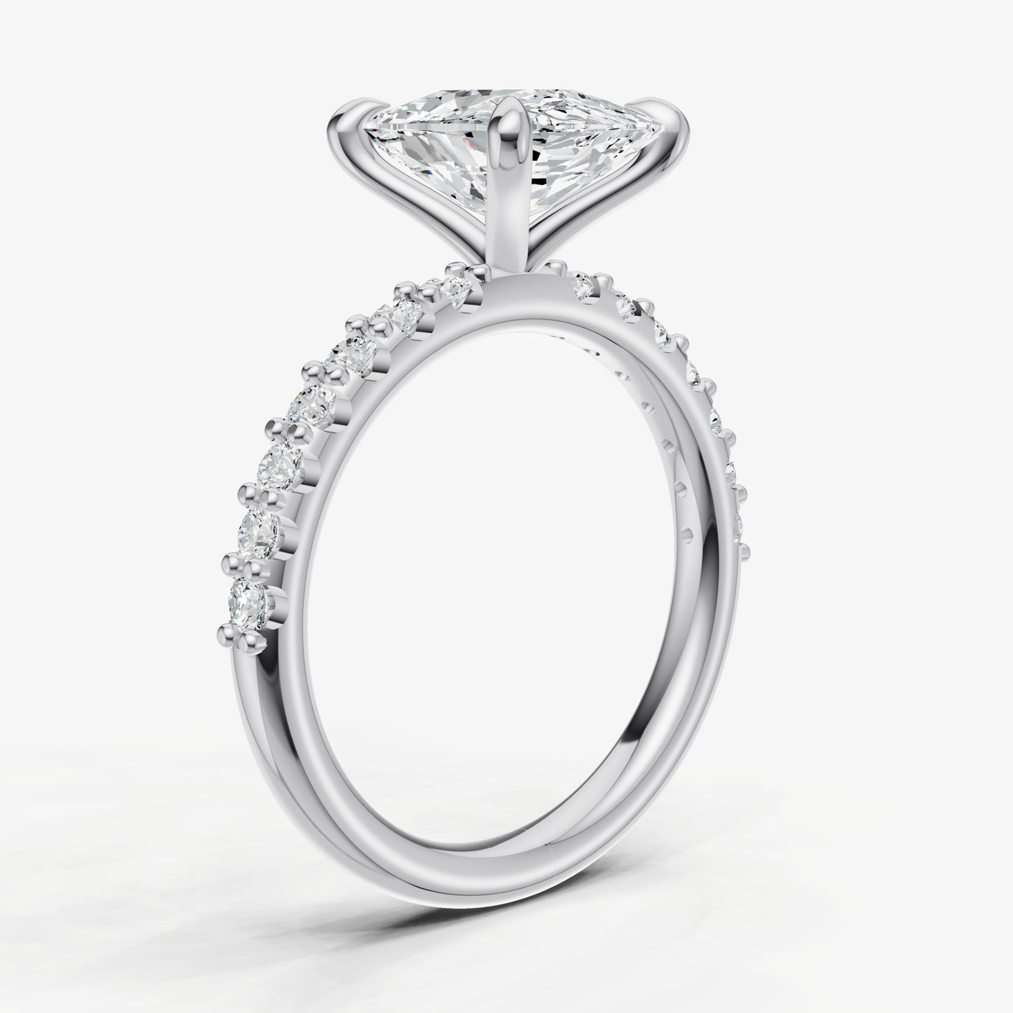 Elongated Cushion 6 Claw Diamond Band Engagement Ring