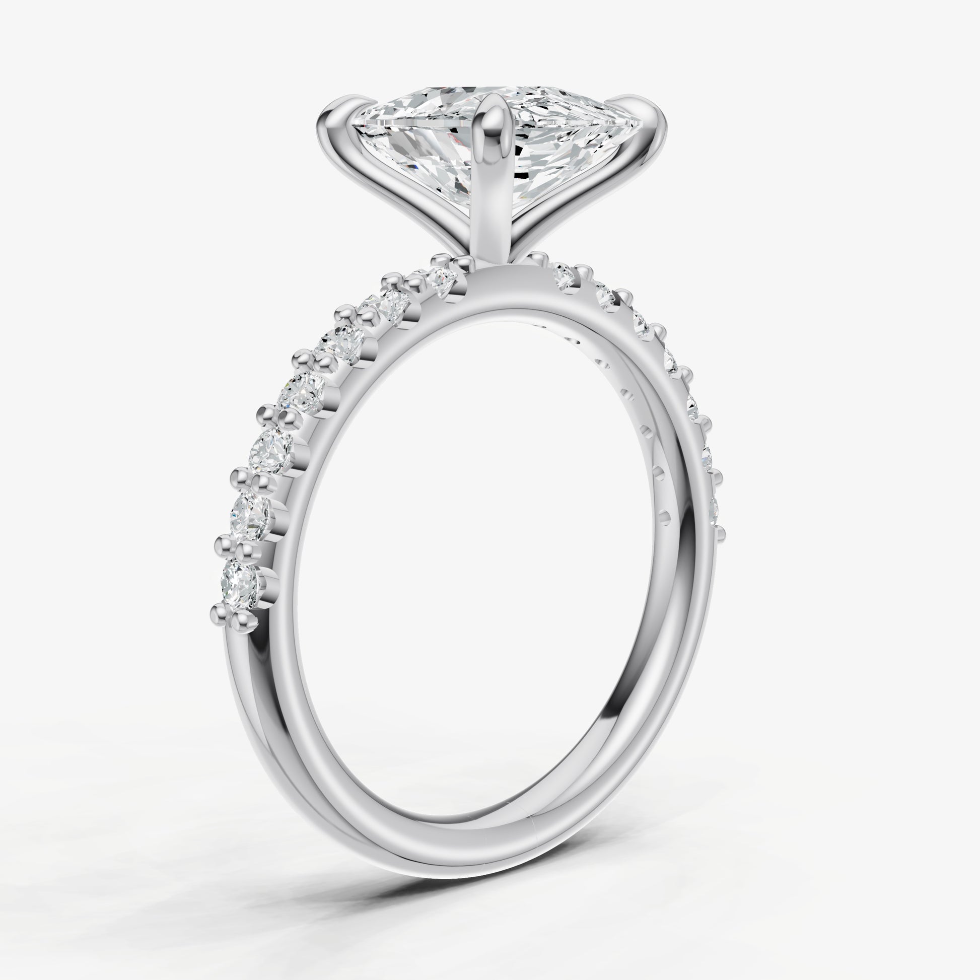 Elongated Cushion 6 Claw Diamond Band Engagement Ring