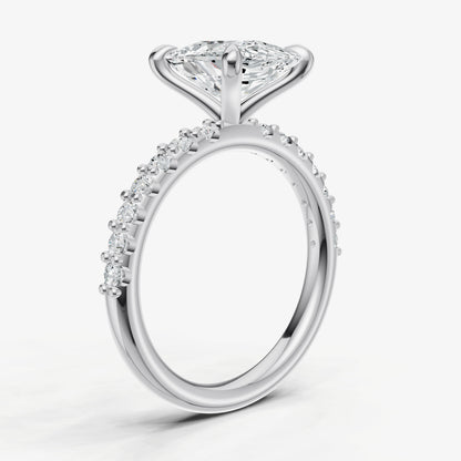 Elongated Cushion 6 Claw Diamond Band Engagement Ring