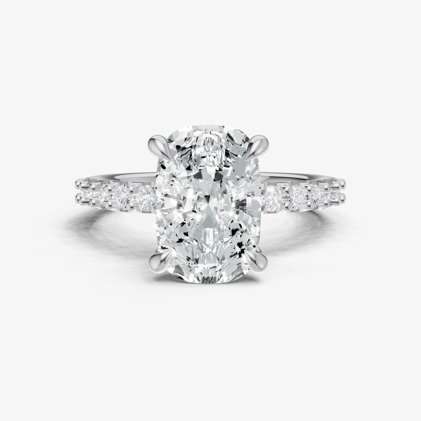 Elongated Cushion 6 Claw Diamond Band Engagement Ring