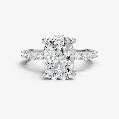 Elongated Cushion 6 Claw Diamond Band Engagement Ring