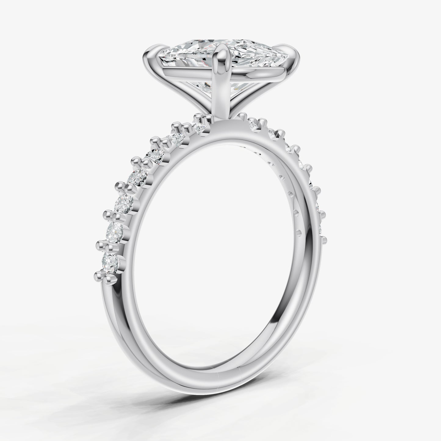 Elongated Cushion 6 Claw Diamond Band Engagement Ring