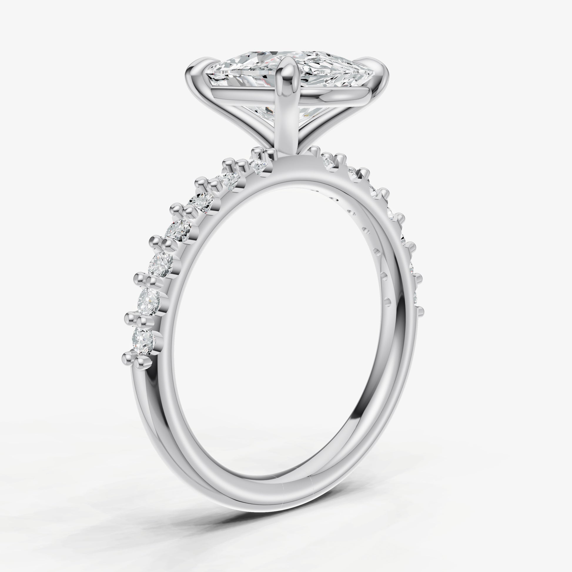 Elongated Cushion 6 Claw Diamond Band Engagement Ring