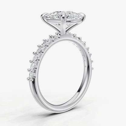 Elongated Cushion 6 Claw Diamond Band Engagement Ring