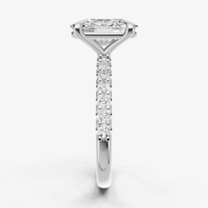 Elongated Cushion 6 Claw Diamond Band Engagement Ring