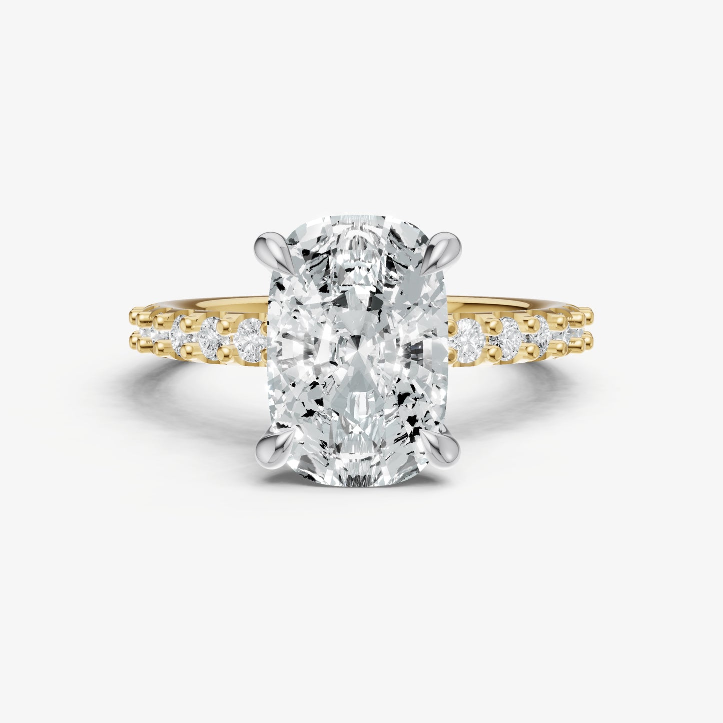 Elongated Cushion 6 Claw Diamond Band Engagement Ring