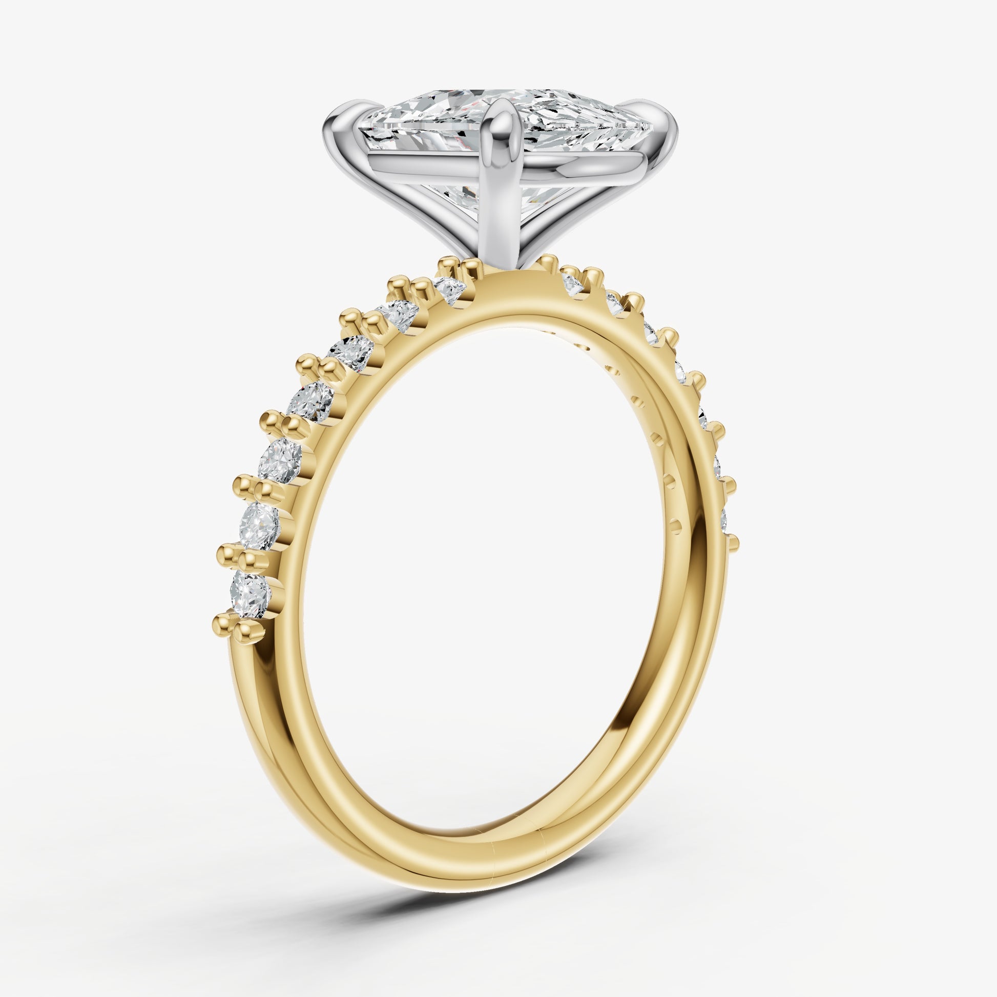 Elongated Cushion 6 Claw Diamond Band Engagement Ring