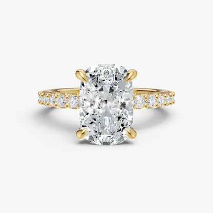Elongated Cushion 6 Claw Diamond Band Engagement Ring