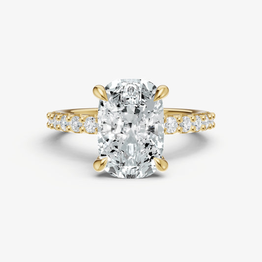 Elongated Cushion 6 Claw Diamond Band Engagement Ring