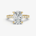 Elongated Cushion Petite Diamond Band Soliatire Engagement Ring