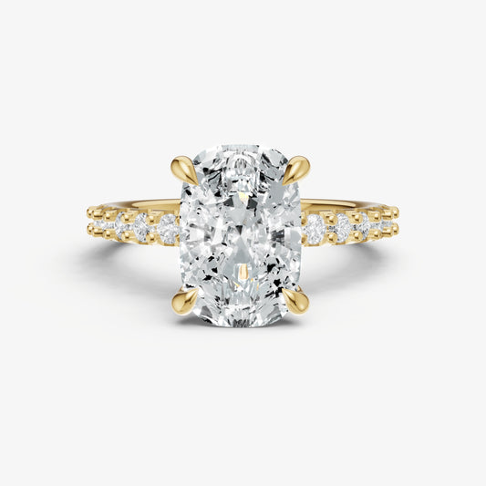 Elongated Cushion 6 Claw Diamond Band Engagement Ring