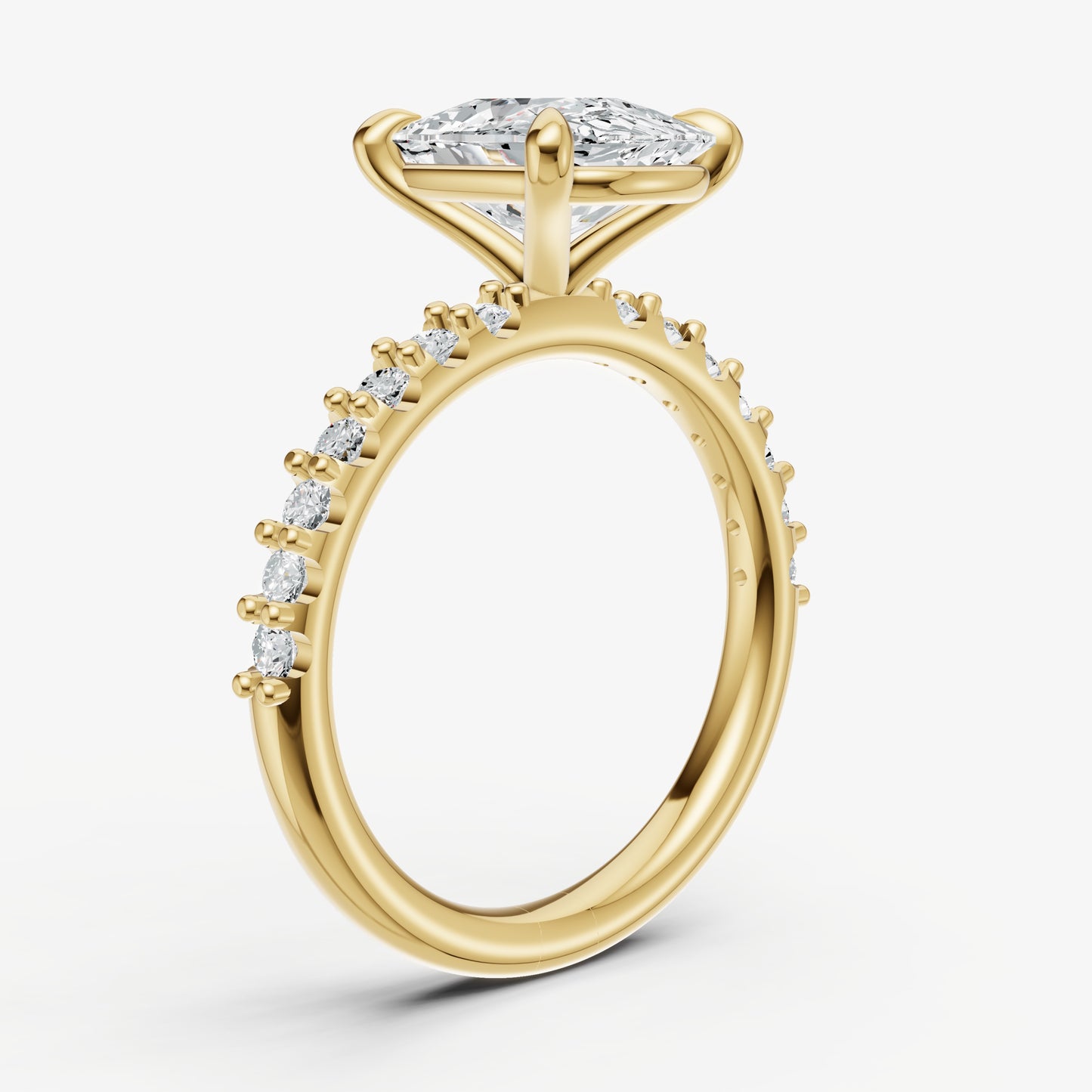 Elongated Cushion 6 Claw Diamond Band Engagement Ring