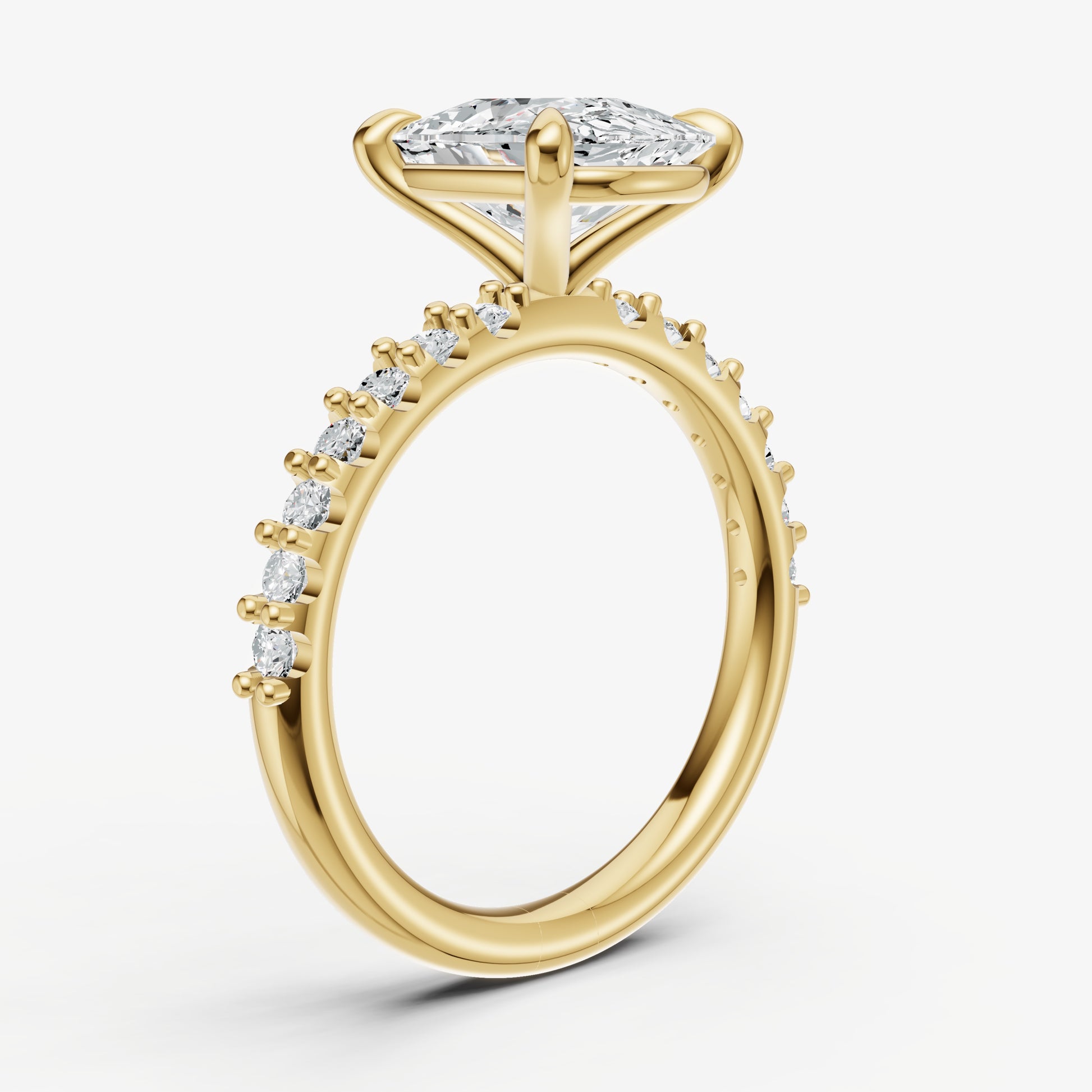 Elongated Cushion 6 Claw Diamond Band Engagement Ring