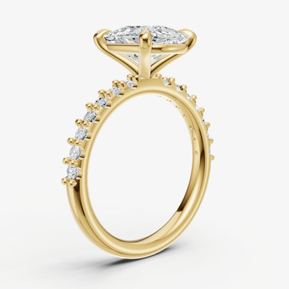 Elongated Cushion 6 Claw Diamond Band Engagement Ring