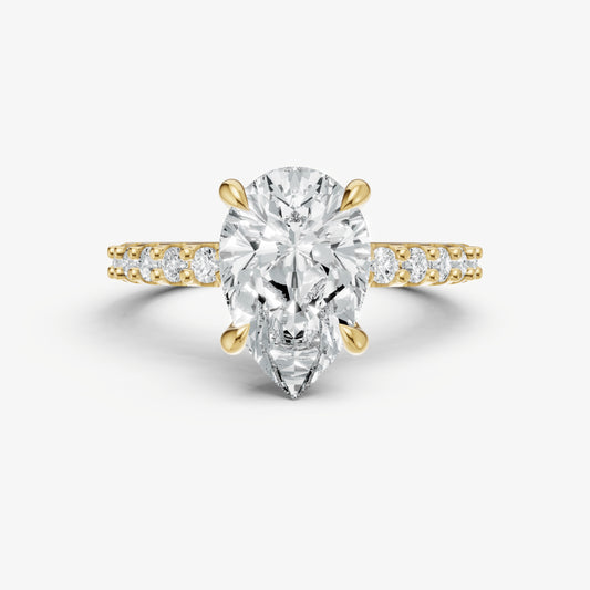 Pear 6 Claw Diamond Band Engagement Ring